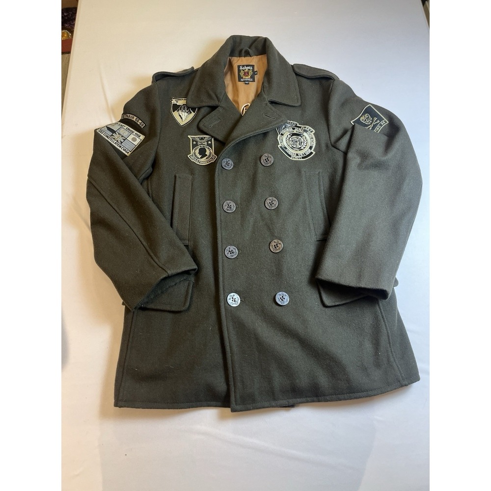U.S. Navy Schott NYC XL wool Coat w/ Vietnam patch U.S.S. Princeton Fighting 84